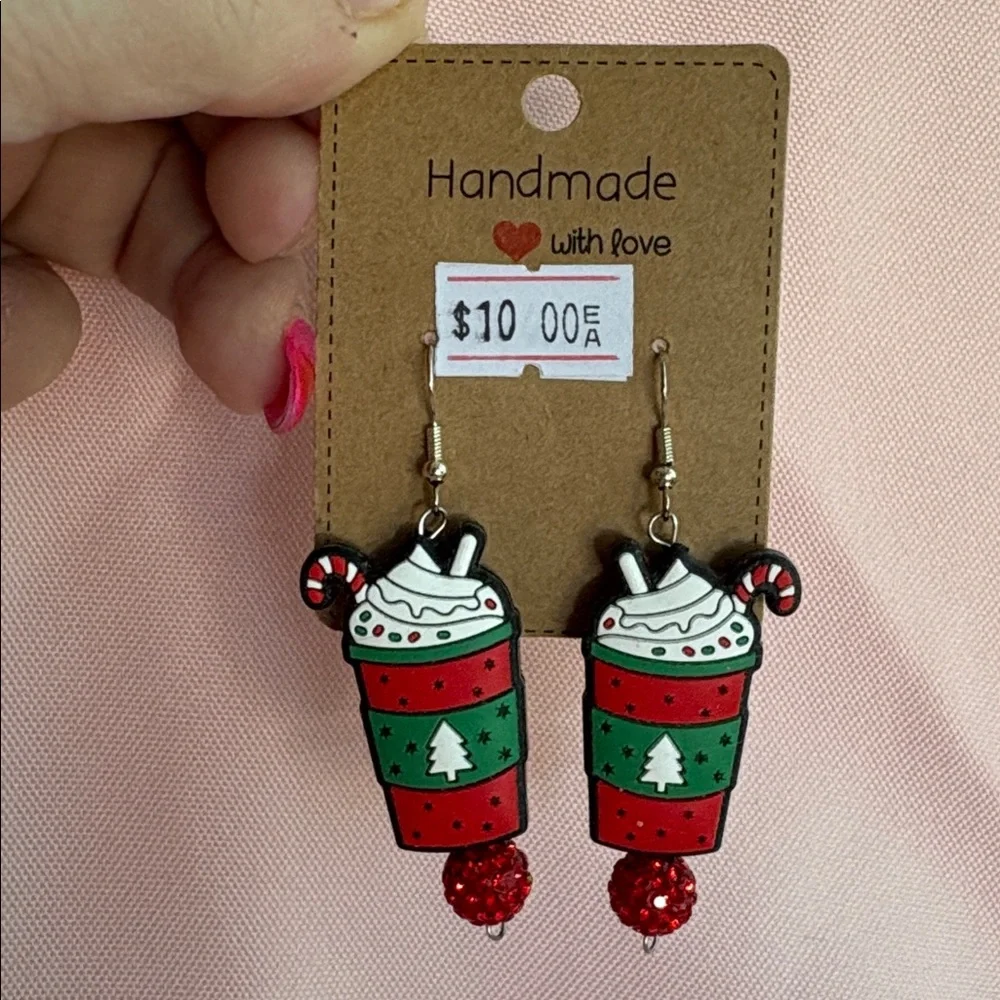 Handmade Festive Latte Christmas Cup Earrings - - Picture 12 of 13